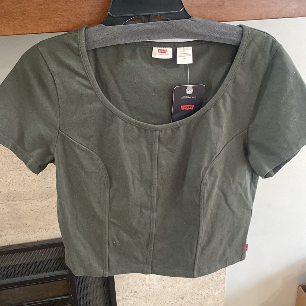 Levi's Wonen’s Cropped Dark Green T-Shirt